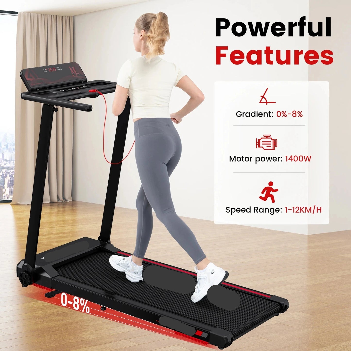 Elektrische Loopband - Loopbanden - Wandelband - Walking Pad - Hardloopband - Opvouwbare - Automatische Hellingshoek - 12 km/u - LED Display - Bluetooth & App Bediening - Roze