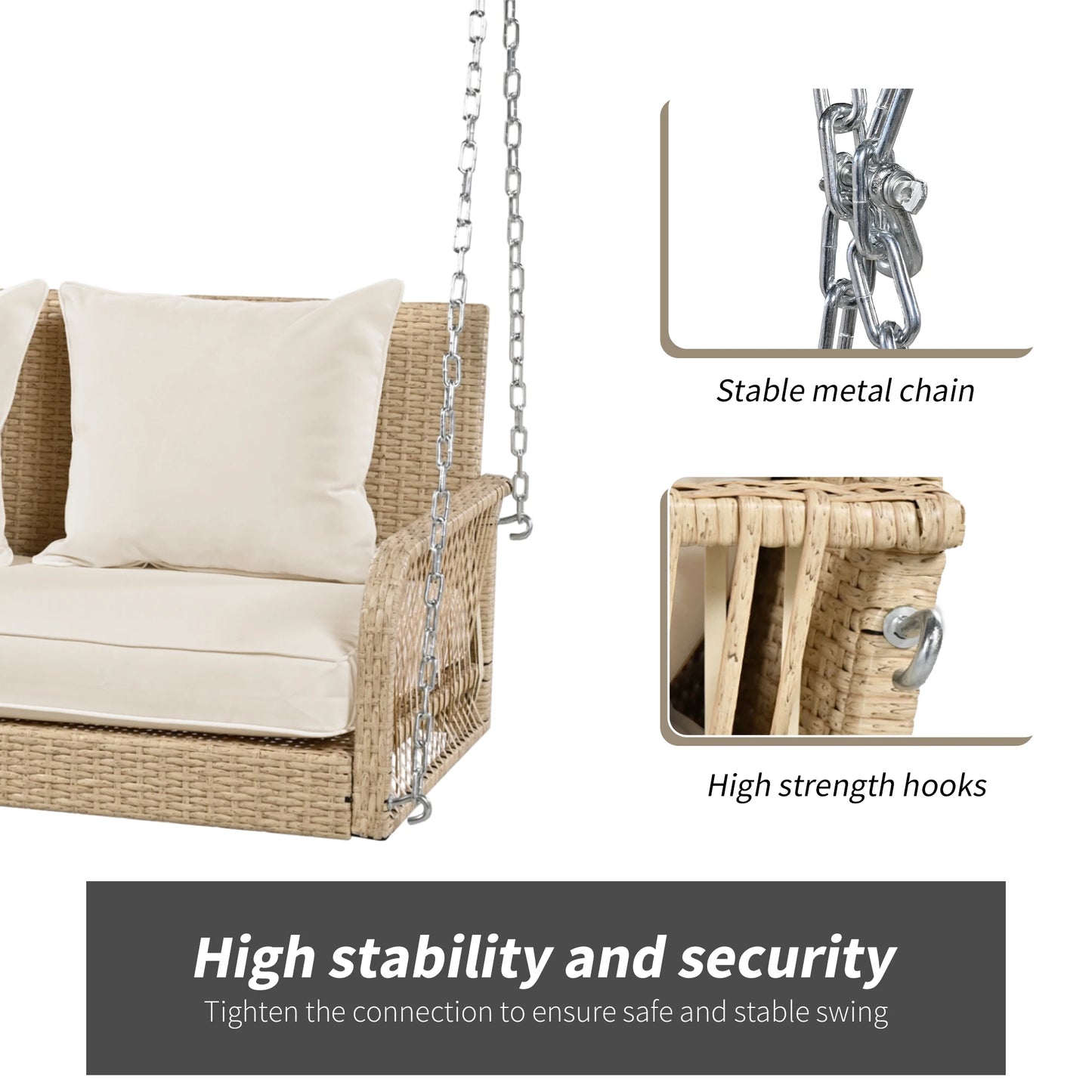 Rattan Hangstoel – Schommelstoel – Tuinstoel – Balkonstoel – Weerbestendig – Comfortabel Zitvlak – Maximaal Draaggewicht 160 Kg