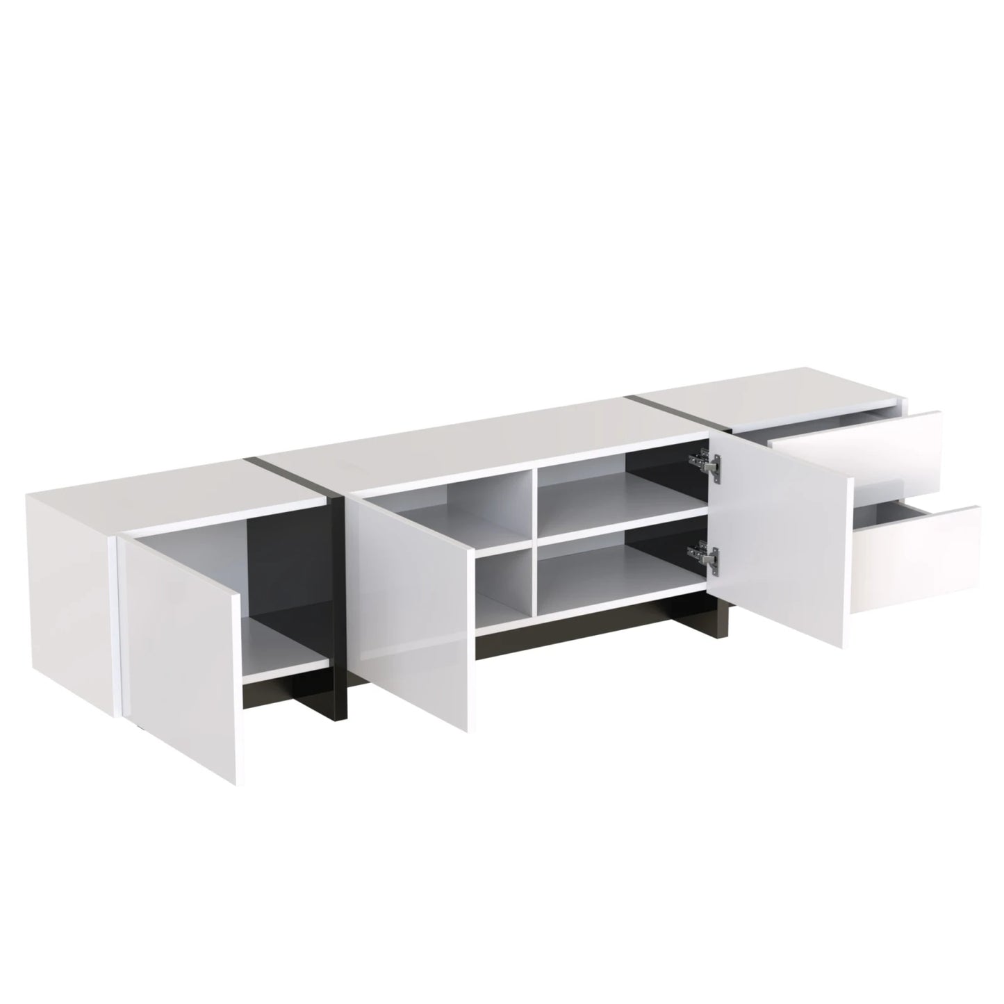Tv-Meubel – Tv-Kast – Media-Meubel – Opbergkast – Hoogglans Wit – 190 Cm Breed – Drie Deuren & Twee Lades