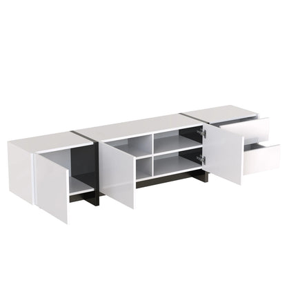 Tv-Meubel – Tv-Kast – Media-Meubel – Opbergkast – Hoogglans Wit – 190 Cm Breed – Drie Deuren & Twee Lades