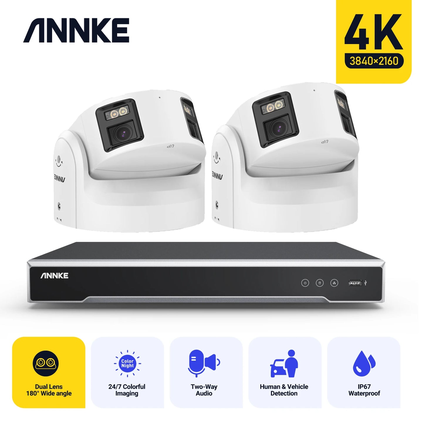 ANNKE 4K Duo Dual Lens Security Camera System POE AI Human Detect Full Color Night Vision Video Surveillance Security 8MP CCTV