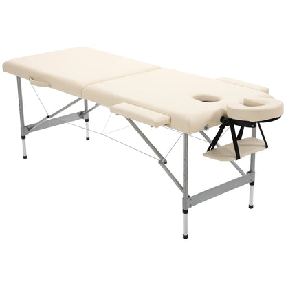 Massagetafel - Massagetafel Inklapbaar - Verstelbare Hoogte - 186x71x83cm - Aluminium Frame - Draagbaar - en Comfortabel - Dikke Kussen - Beige - QUORE