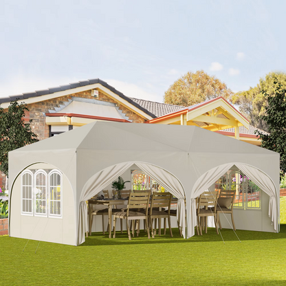 Paviljoen - Tuinpaviljoen - Partytent - Tuintent - Pop-up Kliksysteem - Stabiel - Opvouwbaar - Waterdicht - Winterbestendig - 50+UV-Bescherming - voor Tuin - Buiten - Achtertuin - 210D Oxford-doek - Ijzeren Buis - 3 x 6 m - Beige