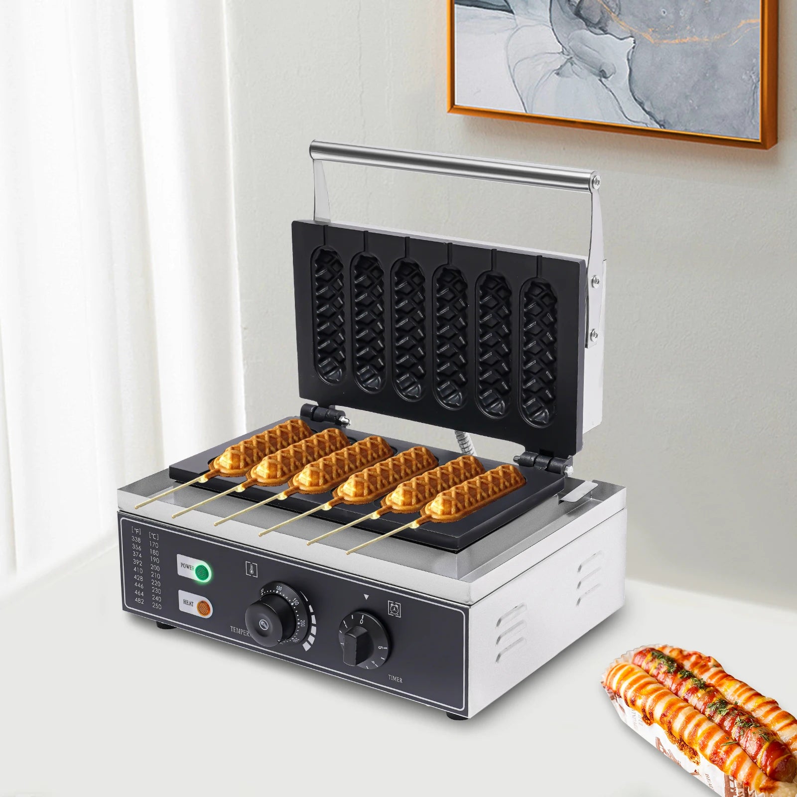 1500W Commercial 6pcs Waffle Maker Hot Dog Machine DIY food Making Machine - QUORE