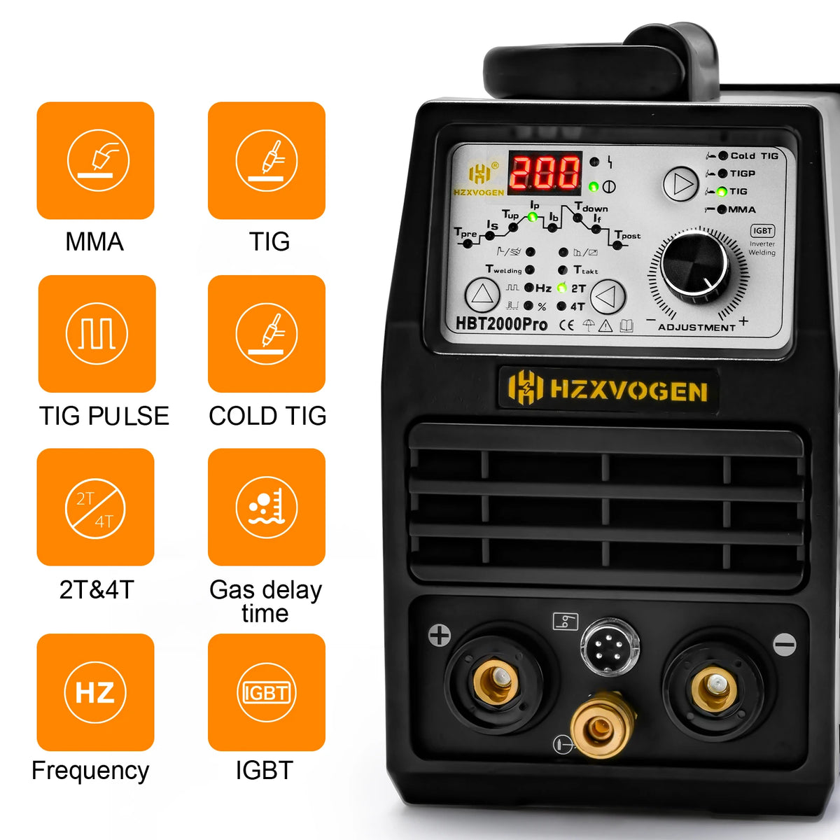 Hzxvogen - HBT2000P - Elektrisch lasapparaat - 200A - 4 in 1 - Aluminium Tig-lasmachine - ARC-kracht 2T-4T - Zwart - QUORE