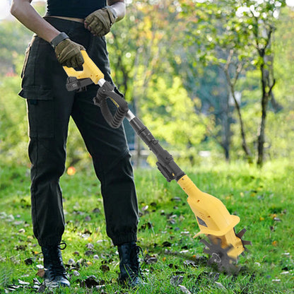 Elektrische Cultivator - Draadloze Tuincultivator - Accu Onkruidverwijderaars - Onkruidsteker - Handheld - Dubbelzijdige - met Uitschuifbare Paal - 20V - 110-240V - 250 RPM - 2000 mAh - 85 dB - Teeltbreedte 10 cm - Geel