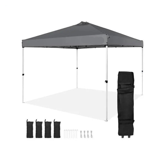 Luifeltent - Luifel - Partytent - Luifelzonwering - Luifel - Pop Up Luifeltent - met met Draagbare Roltas en 4 Zandzakken Waterdicht en Zonwerend Gazebo - 10x10ft Grijs - QUORE