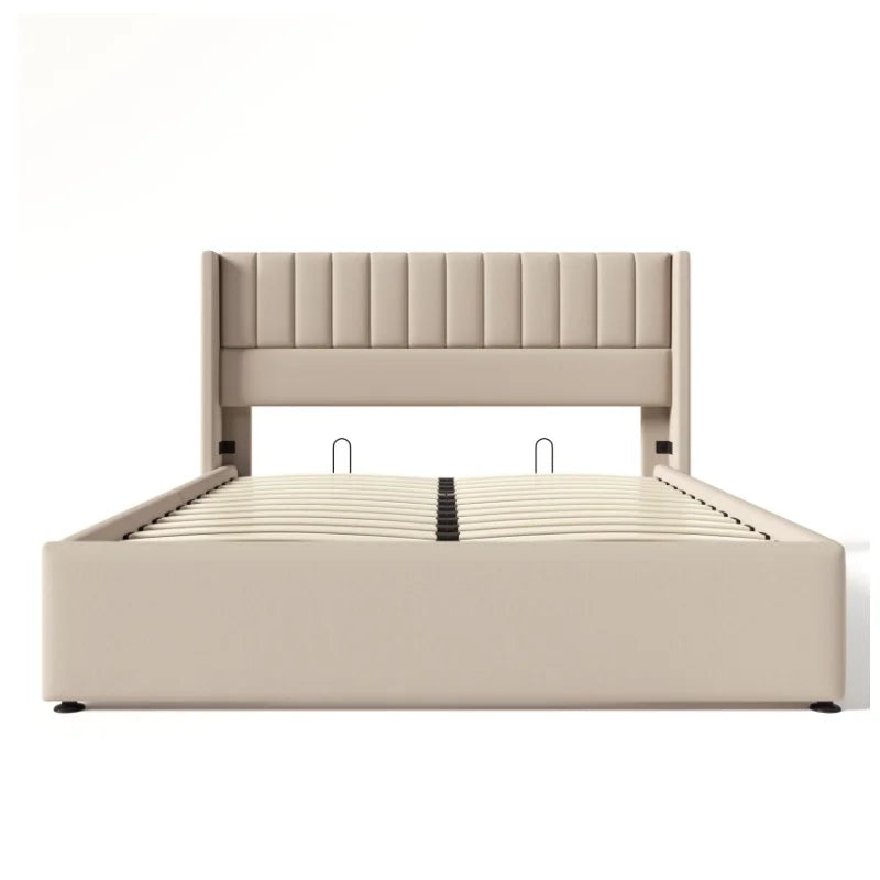 Bed Met Opbergruimte – Bedframe – Slaapbed – Opbergbed – Beige – Massief Hout – 140x200 Cm Matras