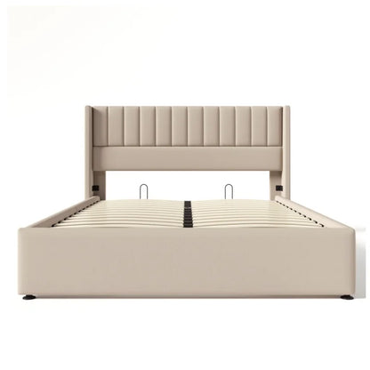 Bed Met Opbergruimte – Bedframe – Slaapbed – Opbergbed – Beige – Massief Hout – 140x200 Cm Matras