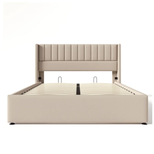 Bed Met Opbergruimte – Bedframe – Slaapbed – Opbergbed – Beige – Massief Hout – 140x200 Cm Matras