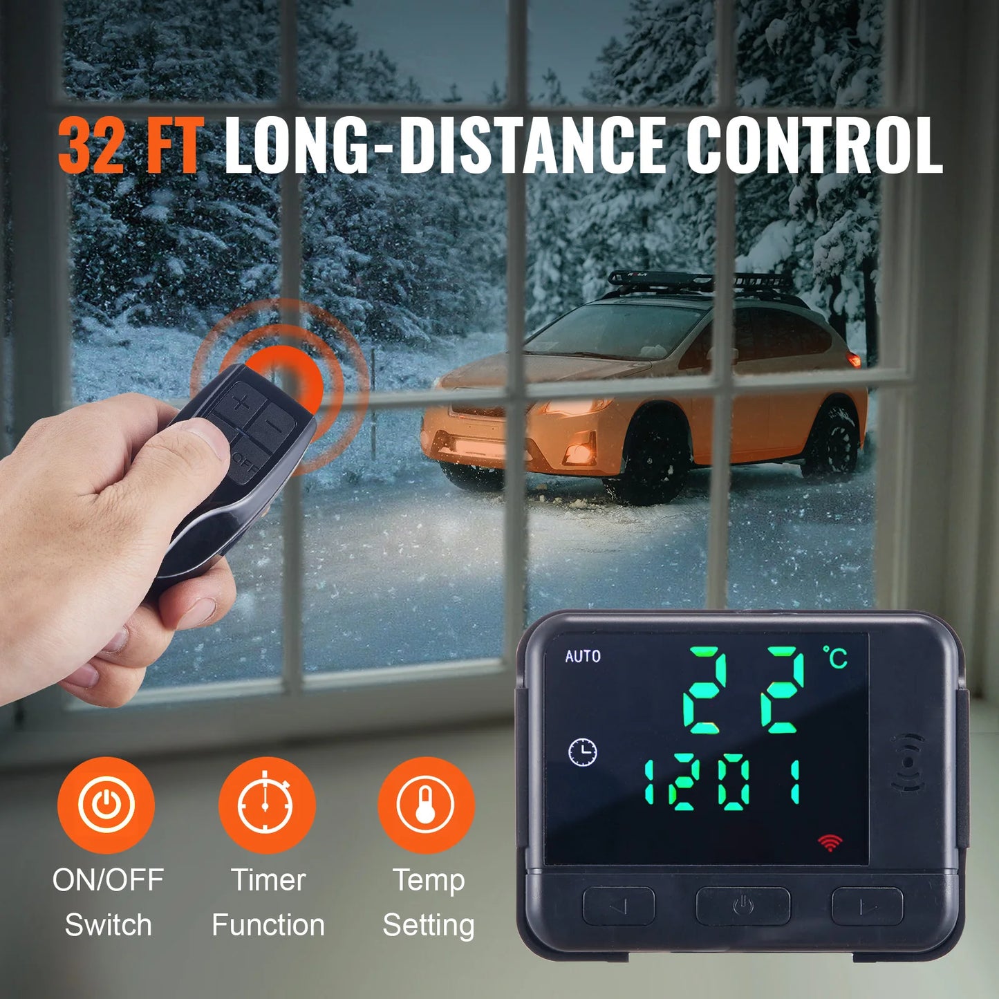 Standkachel - Diesel - 8KW - Luchtverwarmer - met Intelligente LCD-monitor en Afstandsbediening - Voor Auto's - Bussen - Campers - Vrachtwagens - Technische Voertuigen - Oranje