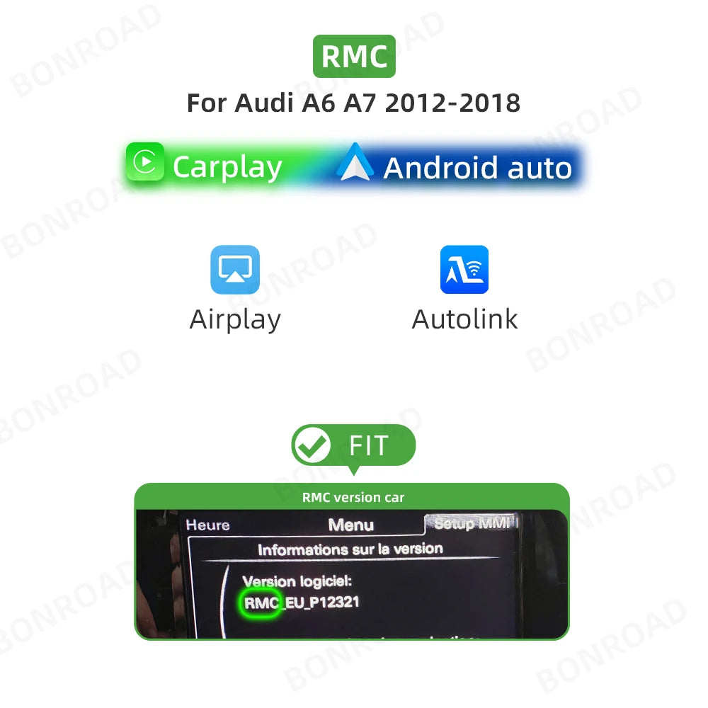 Draadloze CarPlay Adapter – Android Auto Interface – Wireless Smartphone Connector – Auto Multimedia Upgrade – Mirror Link – Bluetooth Handsfree – GPS Navigatie Support – Geschikt Audi A6 A7 2012-2018 - QUORE