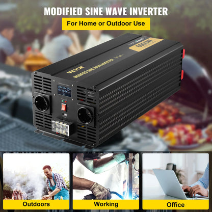 Omvormer – Stroomomvormer – Spanningsconverter – 12V Naar 120V – 6000W Continue Vermogen – Aluminium Behuizing