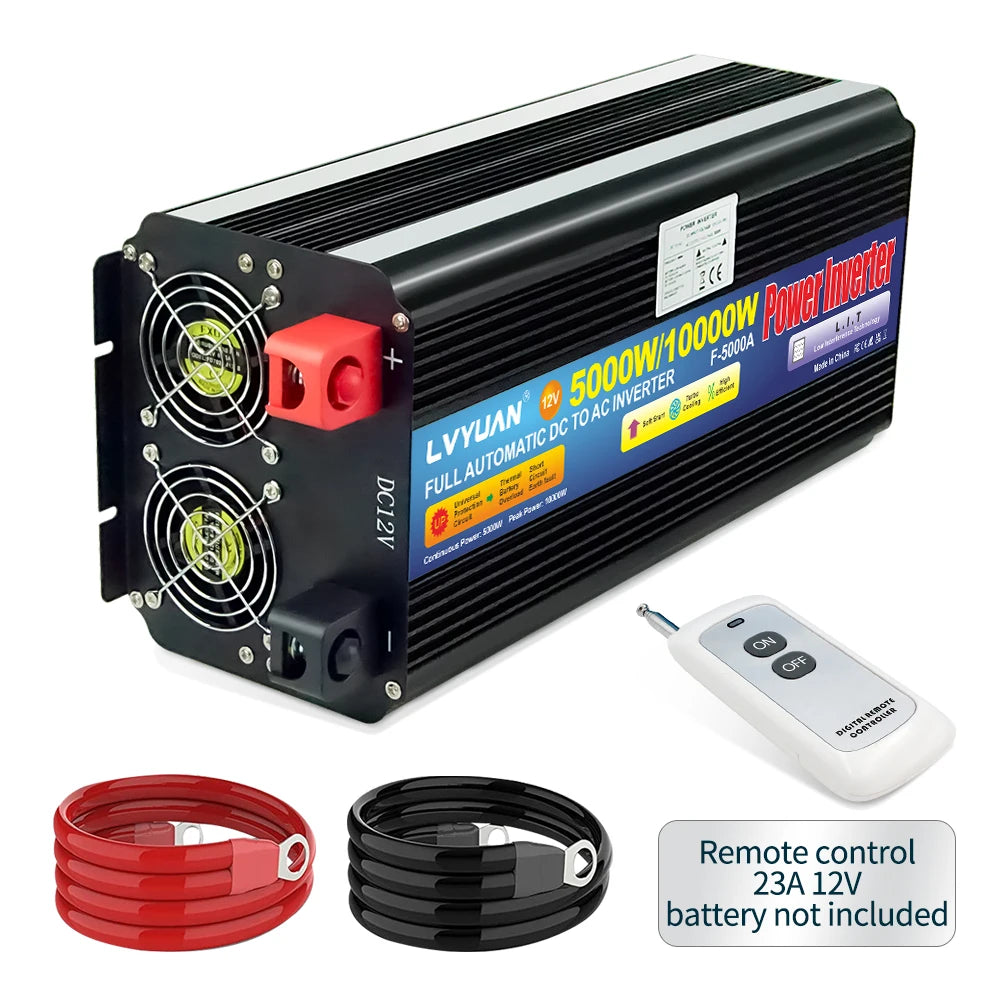 Inverter – Spanningsomvormer – Omvormer – DC naar AC Converter – Solar Omvormer – 12V-24V naar 220V 50Hz – 10000W Piekvermogen – LCD Display
