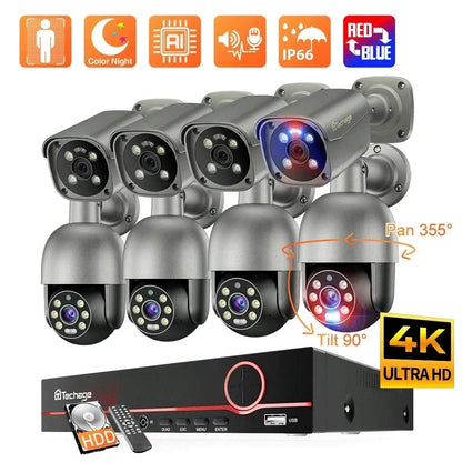 Beveiligingssysteem – CCTV Camera Set – Beveiligingscamera – Toezichtcamera – 8-kanaals Recorder – 4 x 8MP Camera’s – AI Detectie – Full Color Nachtzicht