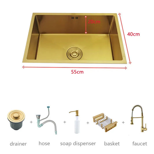 Gouden Wastafel – Badkamermeubel Wastafel – Inbouw Wastafel – Opbouw Wastafel – Spoelbak – 55x40 cm – Roestvrij Staal 304 – Stijlvolle Afwerking