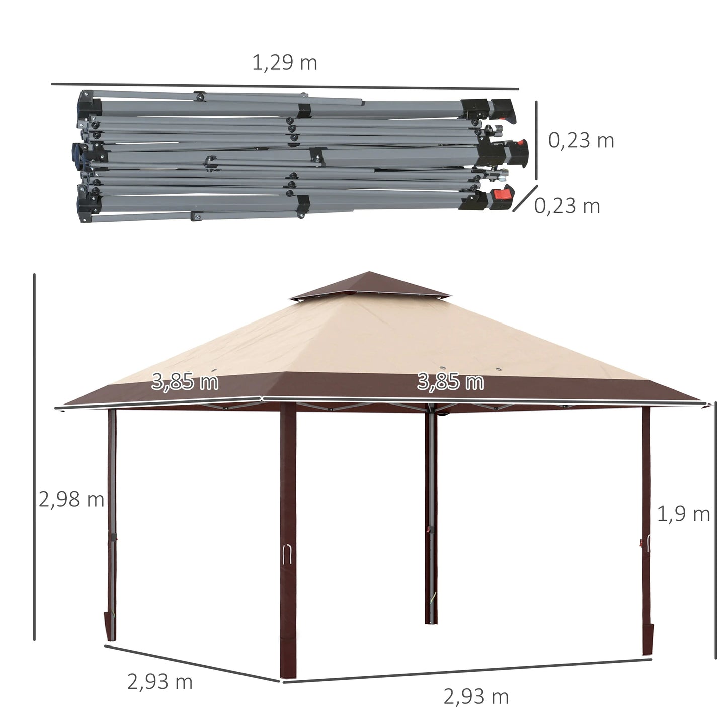 Inklapbare Tent – Vouwtent – Partytent – Markttent – Overkapping – 3,85x3,85 Meter – Waterafstotend Polyester - QUORE