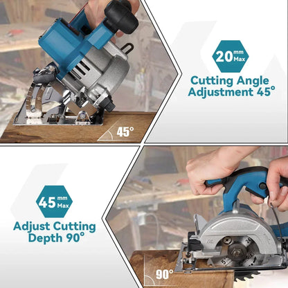 Accu Cirkelzaag - 125 mm Zaagblad - Handcirkelzaag - 0-45° Verstekzaag - Brushless Motor - Voor Hout - PVC - en Tegels - 10800RPM - Zonder Accu