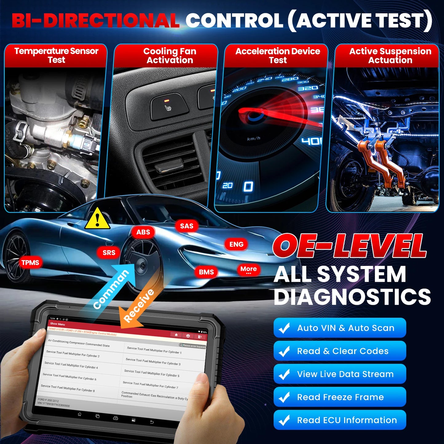 OBD2 Scanner – Auto Uitleesapparaat – Diagnose Scanner – Foutcode Lezer – Uitleesapparatuur – Android 10 Tablet – 10,1 Inch Touchscreen