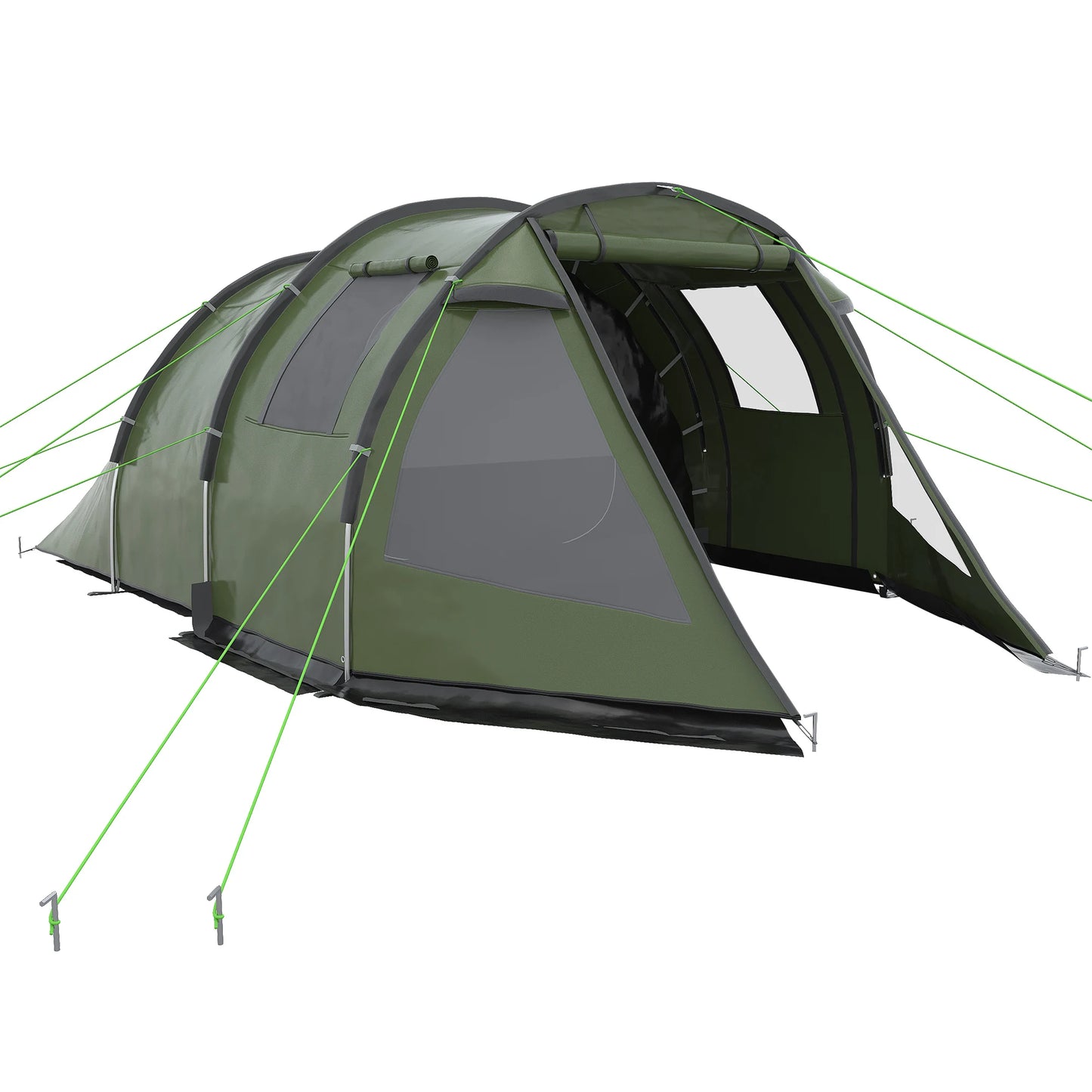 Tunnel Tent - 3 tot 4 Personen - Waterdicht & UV-bestendig - Grote Ruimte - Ventilatieramen - Outdoor Kampeertent - 475x264x172 cm - Groen - QUORE