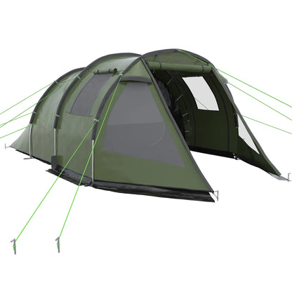 Tunnel Tent - 3 tot 4 Personen - Waterdicht & UV-bestendig - Grote Ruimte - Ventilatieramen - Outdoor Kampeertent - 475x264x172 cm - Groen - QUORE