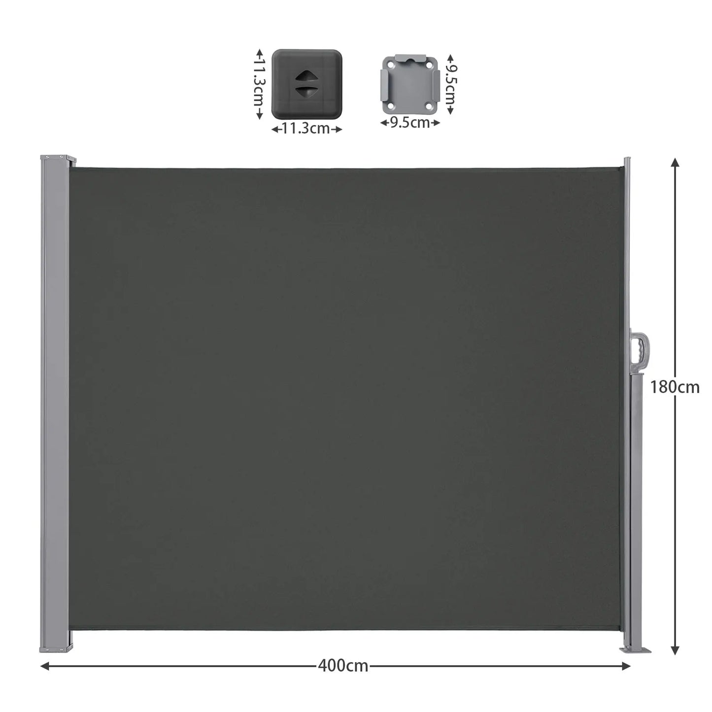 Uitschuifbaar Zijscherm – Balkon Scherm – Privacy Scherm – Windscherm – Zonwering – Waterafstotend Polyester – Robuust Metalen Frame - 180x400cm - Grijs