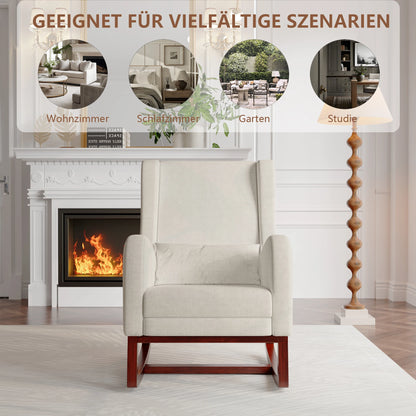 Schommelstoel – Relaxstoel – Fauteuil – Woonkamerstoel – Voedingsstoel – Beige Fluwelen Stoffering – Verstelbare Voetensteun & Lendenkussen