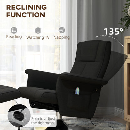 Elektrische Relaxstoel – Massagefauteuil – Verstelbare Stoel – Draaibare Zitting – Voetenbank – 5 Massagestanden – Rugleuning 135°