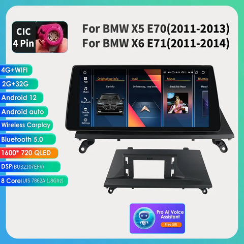 CarPlay - Multimedia Autoradio - Car CarPlay Scherm - Autoradio - Android Auto Multimedia - 11-13 2G 32G CIC AI - Intelligent Scherm - voor BMW X5 E70 X6 E71 CCC CIC -Auto 4G RDS SWC