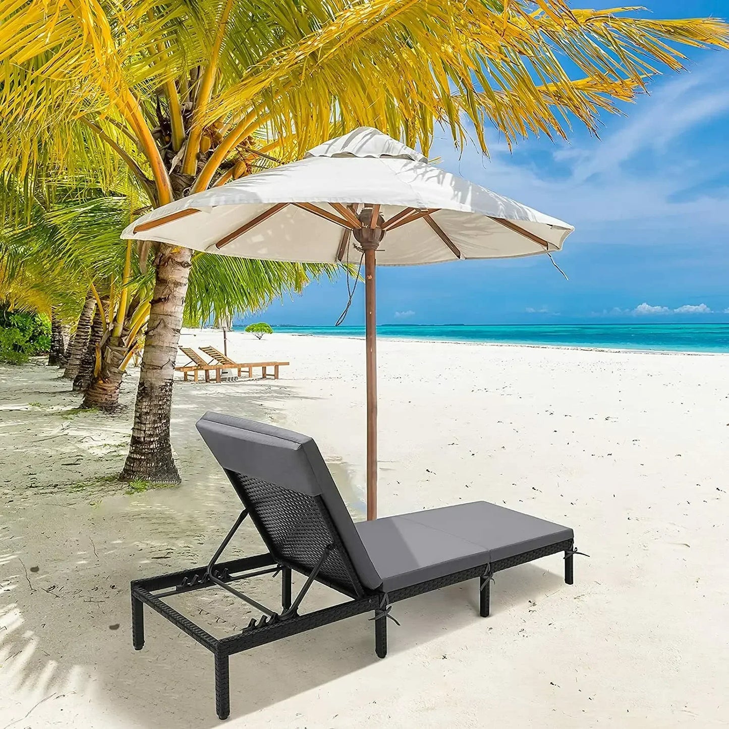 Lounge Stoel – Opvouwbare Relax Fauteuil met Dikke Kussen – PE Rattan & Stalen Frame – Tuinstoel voor Buiten - Terras - Balkon & Zwembad – Grijs