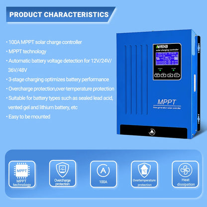 MPPT Laadregelaar – Zonnepaneel Regulator – Solar Controller – Acculader – Zonnelader – 100A Laadstroom – Automatische 12V/24V/48V Systeemherkenning - QUORE