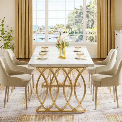 Eettafel – Dinertafel – Keukentafel – Tafel – Tafeltje – Wit-Gouden Uitvoering – 160 cm Ruim Tafelblad – Stevig & Duurzaam