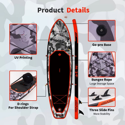 Supboard - Paddle Board - Peddelplank - Surfplank - Opblaasbaar - met Zitje - Inc. Rugzak - Peddel - Handpomp - Reparatieset - Leiband - Vinnen - Handleiding - Waterdichte Tas - 330 × 84 × 15 cm - Rood
