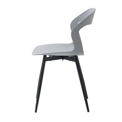 Eetkamerstoelen - Set van 6 - Koffiestoel - Moderne - Rugleuning – Minimalistisch Design – Kunststof Zitting - Metalen Poten – Grijs