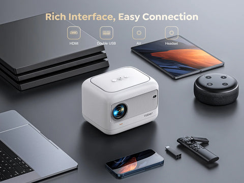 Mini Beamer - Projector - Android - Digital projector - 5G WiFi - Bluetooth Compatible with HDMI - Power - USB - 20000 Lumen - 300 ± 50% ANSI - 55W - White