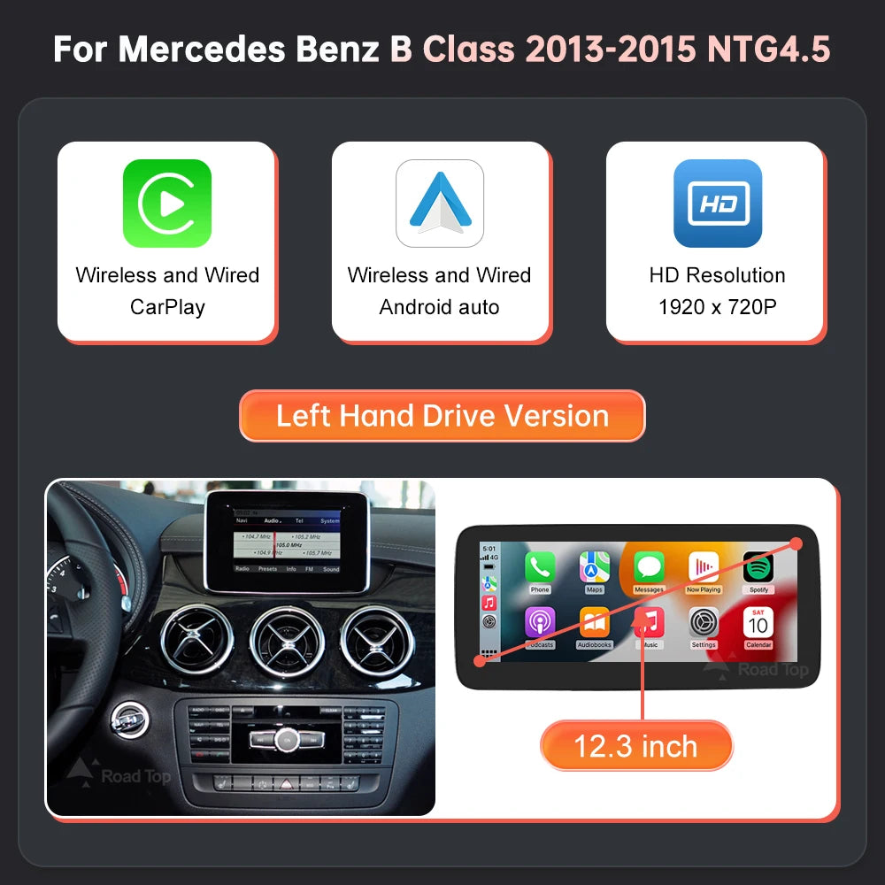 Draadloze Multimedia Display – Autoradio Scherm – Inbouw Navigatie – CarPlay Android Auto – 12,3 Inch Touchscreen – Plug & Play Installatie