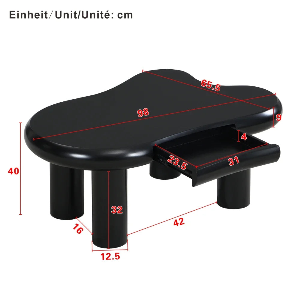 Salontafel – Koffietafel – Woonkamertafel – Bijzettafel – Tafel Wolkvormig Zwart – MDF Materiaal – 16-Kleuren LED Verlichting – Handige Opberglade