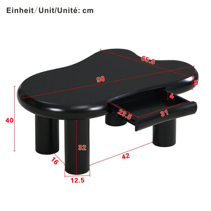 Salontafel – Koffietafel – Woonkamertafel – Bijzettafel – Tafel Wolkvormig Zwart – MDF Materiaal – 16-Kleuren LED Verlichting – Handige Opberglade