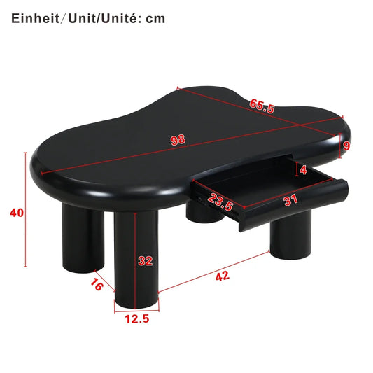 Salontafel – Koffietafel – Woonkamertafel – Bijzettafel – Tafel Wolkvormig Zwart – MDF Materiaal – 16-Kleuren LED Verlichting – Handige Opberglade