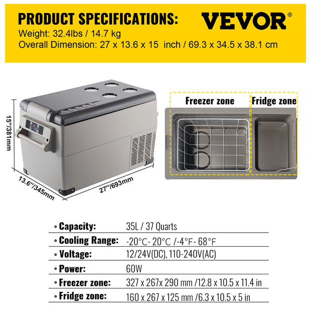 Koelkast - Minikoelkast voor Dranken - Minifridge - Minikoelkast Eten & Drinken - Minikoelkast - Koelkasten - 110-240V - Autokoelkast - 35L