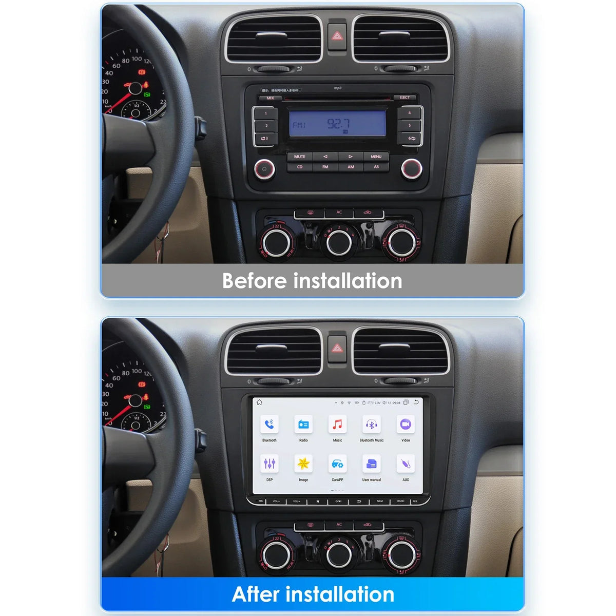 Car Multimedia Player - For VW Passat B6 T5 B7 B8 Golf 5 6 Caddy POLO T5 Touran - 8GB128GB - 8 Core - Carplay Screen - Car Navigation System - Multimedia Car Radio - Black