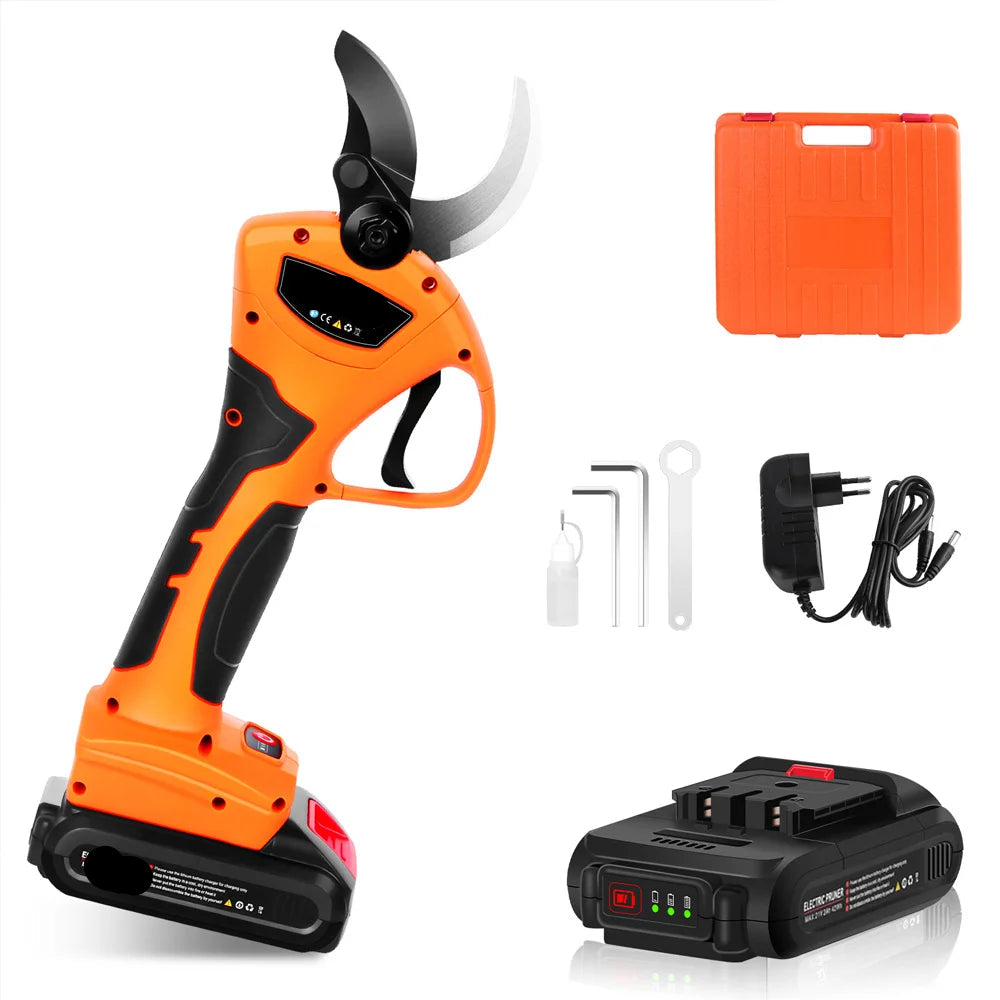 Elektrische Snoeischaar - 40mm - Accu Snoeischaar - 1050W - Takkenschaar - Heggenschaar - Voor Bomen - en Wijngaarden - 2 Accu - 2AH Oranje