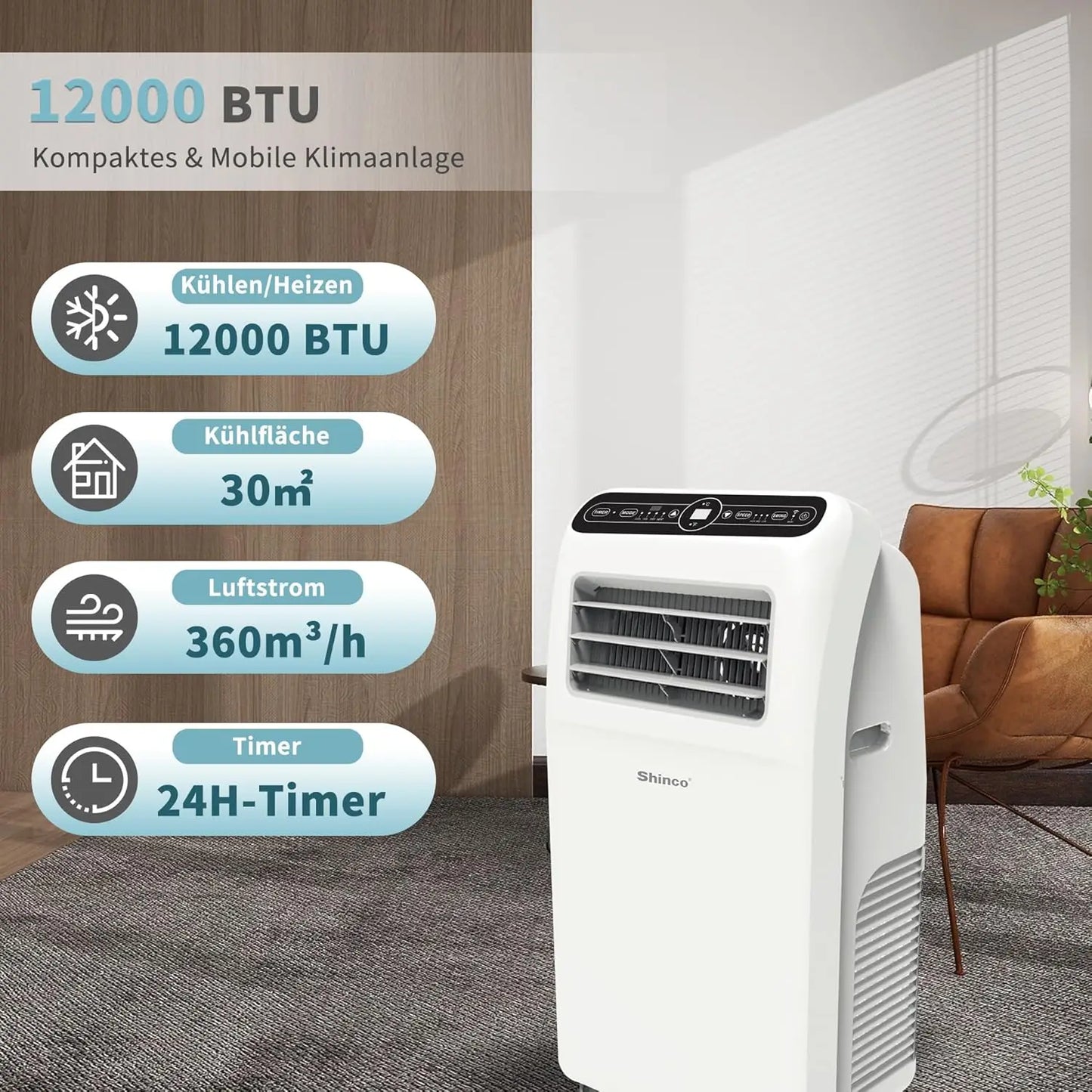 Mobiele Airconditioner – Verdamper – Verwarming – Luchtontvochtiger – Ventilator – 4-in-1 Functie – 24-Uurs Timer