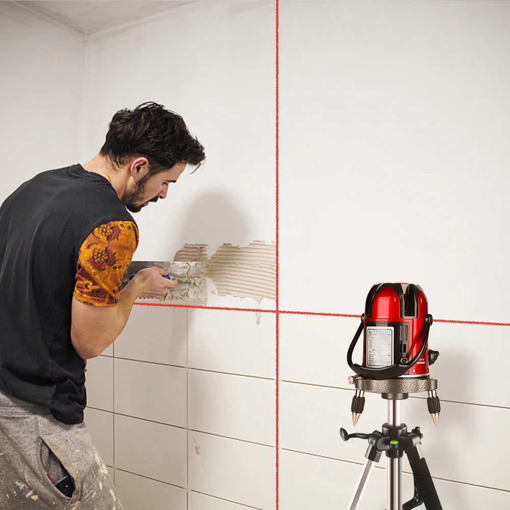 Laser Level - Self-leveling - 5-line - 6-point - Red laser level - Self-leveling - Higher visibility, accurate - Horizontal and vertical adjustment - Without tripod - Red