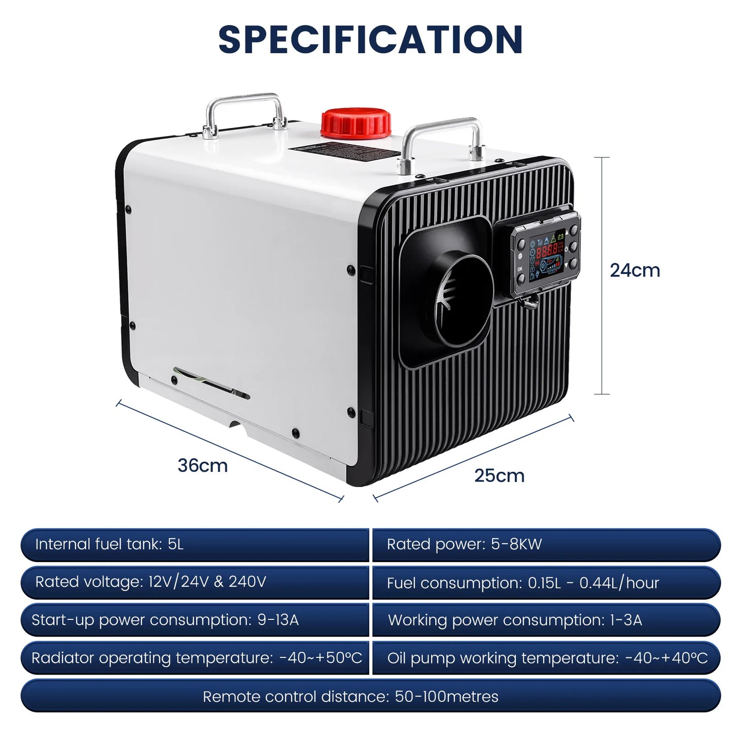 Dieselverwarmer – Diesel Heaters – Kachel Voor Voertuig – Mobiele Verwarming – Air Heater – 5-8 kW Instelbaar – Ingebouwde 5L Brandstoftank