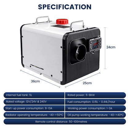 Dieselverwarmer – Diesel Heaters – Kachel Voor Voertuig – Mobiele Verwarming – Air Heater – 5-8 kW Instelbaar – Ingebouwde 5L Brandstoftank