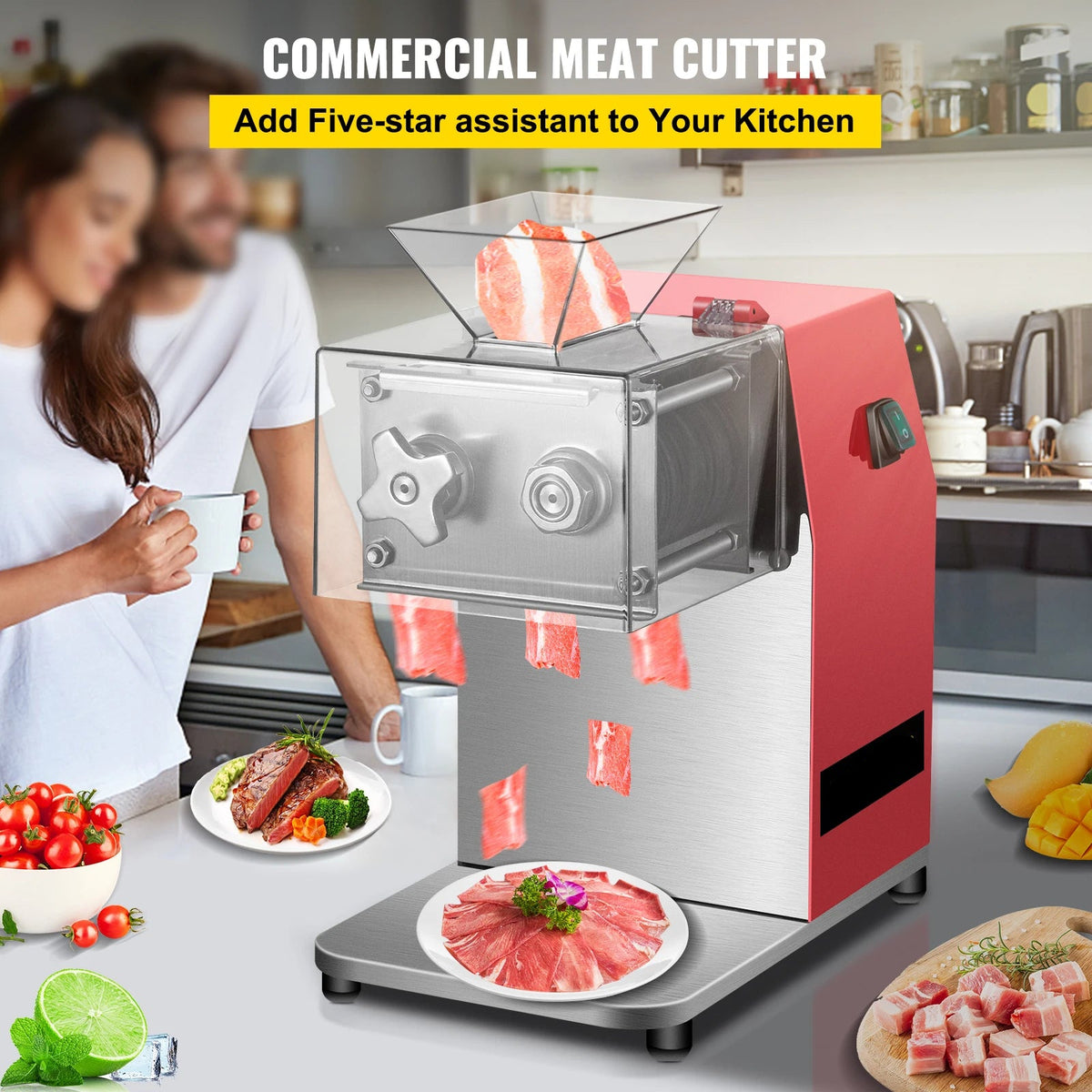 Vleesmolen - Keukenmachine - Keukenrobot - Groentesnijder - 850W - 50Hz - 1440 RPM - Bladruimte 5 mm - Foodprocessor - Gehaktmolen - Rood - QUORE