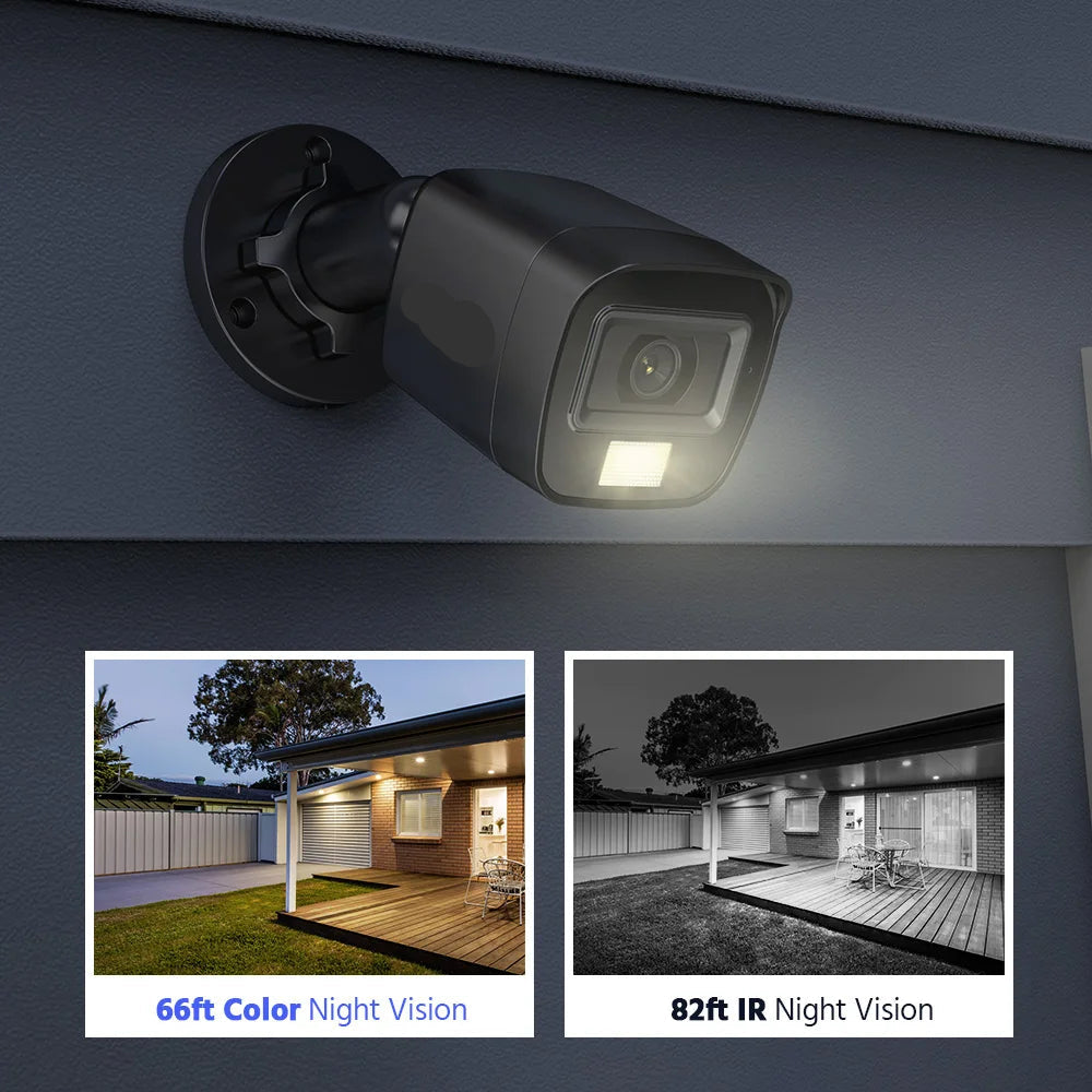 Beveiligingscamerasysteem - 5MP Camera - 8-Kanaals - Openlucht - Buiten - CCTV camerasysteem - IP67  Waterdichte - Bewakingscamera - Beveiligingscamera - Dual Light PIR Detectie – H.265+ DVR Recorder zonder HDD - 4 stuk - Wit - QUORE