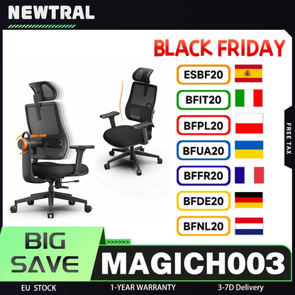 NEWTRAL MAGICH003 Ergonomic Chair, 3 Positions to Lock, Auto-Following Backrest,Adaptive Lower Back Support, 3D Armrest Recliner - QUORE