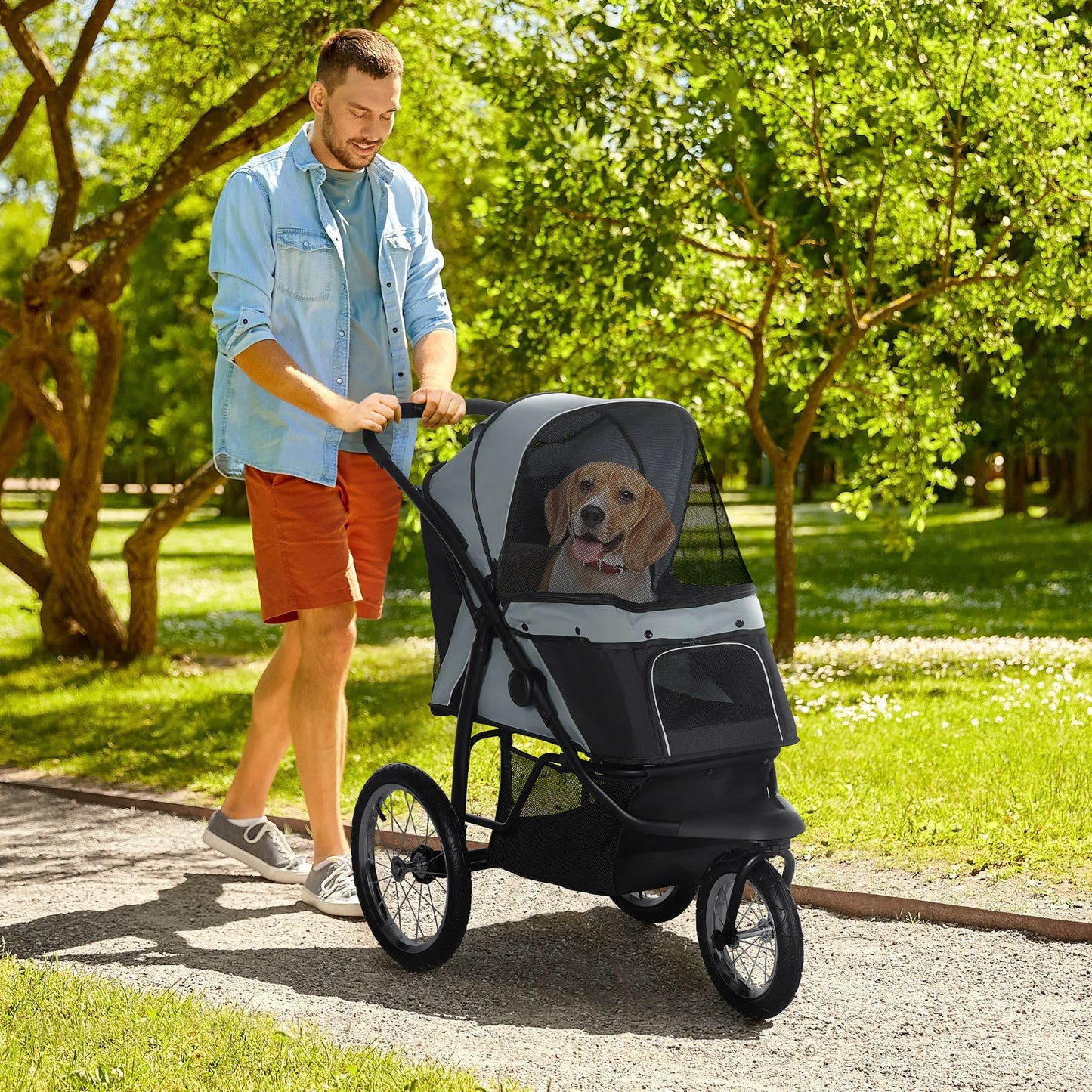 Hondenwagen – Inklapbare Hondenkar – Hondentrolley – Hondenbuggy – Middelgrote Honden – Stevig Metalen Frame – Opbergmand